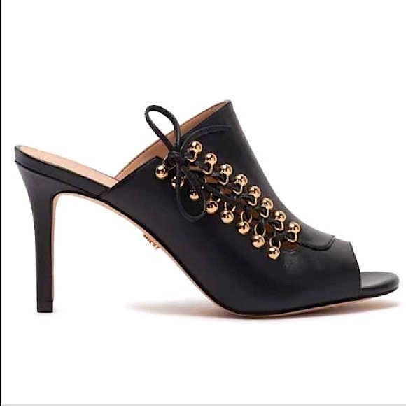 Kurt Geiger Baxter Black Leather Open Toe Side Lace-up Heel Pump Size 39 NIB - Picture 1 of 6